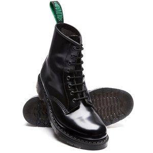 Solovair Black Hi-Shine 8 Eye Derby Boot